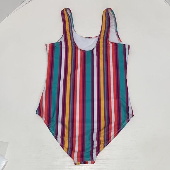 Everyday California Summer Striped One Piece Swimsuit Juniors Size 14 - Picture 10 of 14